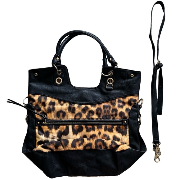 Jessica Simpson Leopard Print Tote / Shoulder Bag with Crossbody Strap - Picture 9 of 11